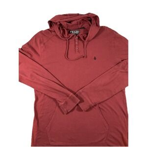 Volcom Light Cotton Rust Pullover  Embroider Logo Front Pocket Hoodie  Sz M J24